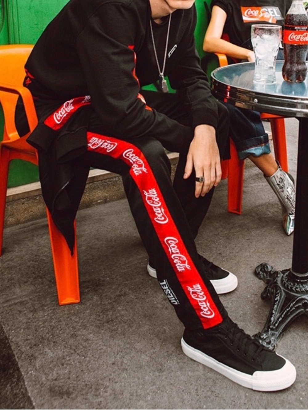 Diesel x Coca-Cola Capsule Track Pants Joggers NWT Size L Black Red Logo